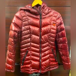 Calvin Klein Women down  Jacket Coat S Burgundy Hooded